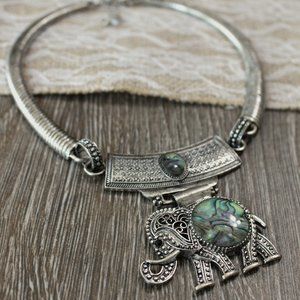 Antiqued Silver Abalone Elephant Necklace